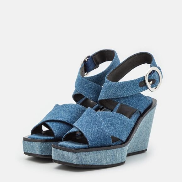 Rag & Bone Santiago Ankle Strap Platform Wedge Sandals Denim, New, Size US 8.5 - Picture 3 of 16